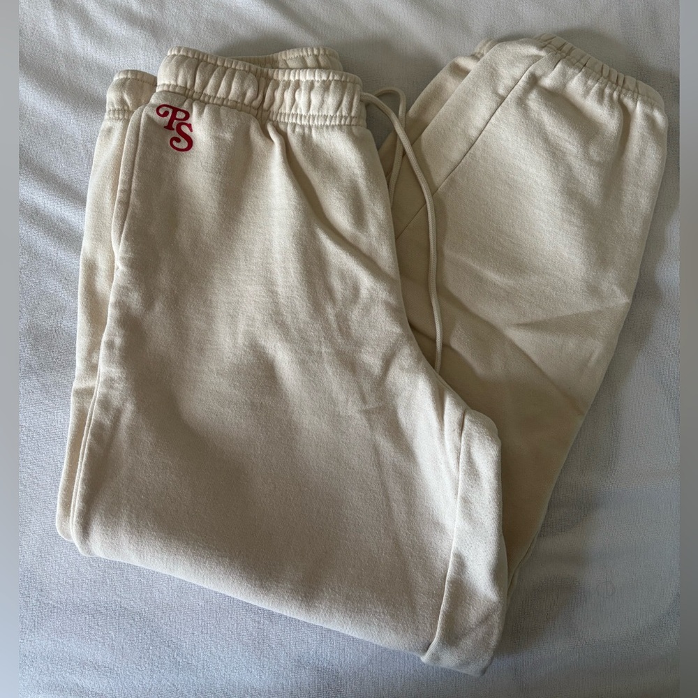 PacSun- Red Detailed Cream Joggers - Picture 2 of 3